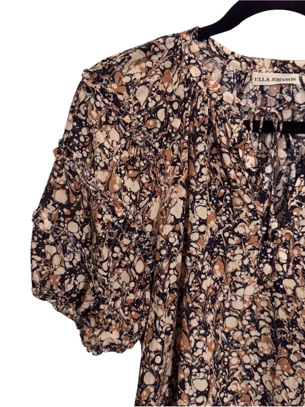 Ulla Johnson Size 0 Floral Marble Print Aiko Blouse Top Boho Cottagecore Western